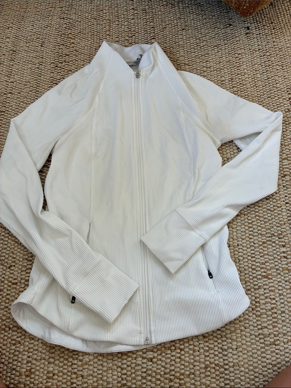 Athleta White Ribbed Full-Zip Utility Jacket